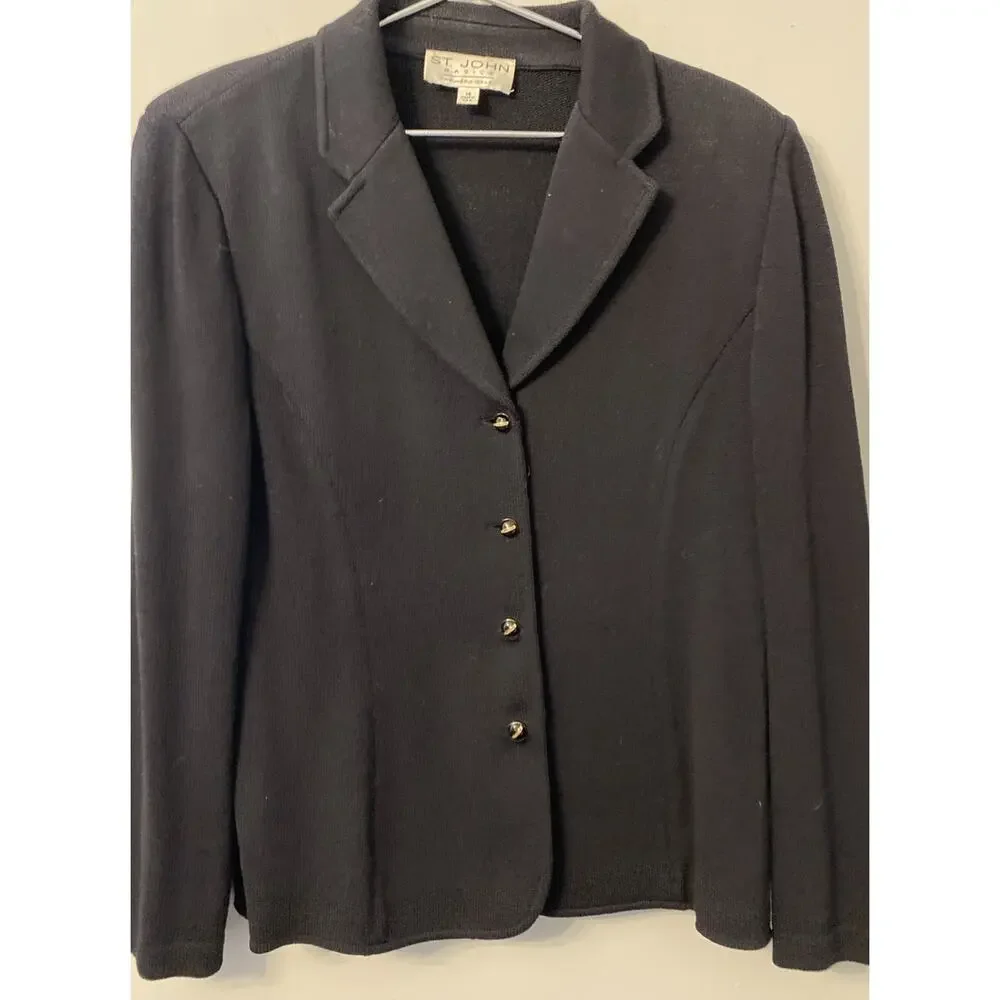 St. John Basics Santana Knit Black Blazer Size 14 - Picture 1 of 4